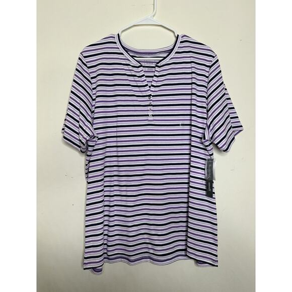 Hasting & Smith Purple Stripe Cotton Tee Size 2X NEW V-Neck With Buttons - Picture 1 of 5